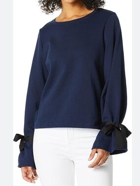 J. Crew Mercantile Navy Long-Sleeve Top with Tie Cuffs NWT Sz XL Cotton Blend